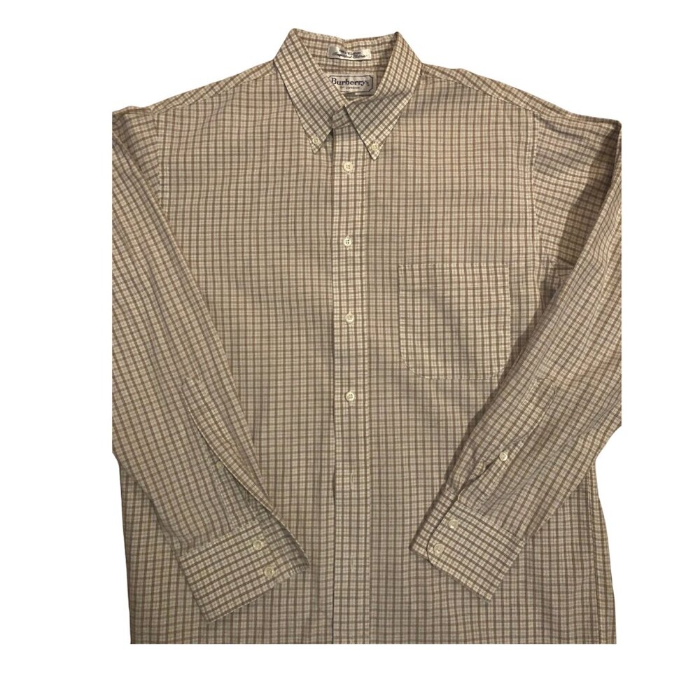 Burberry Checked White Tan Long Sleeve Mens Dress Shirt size 15 1/2 33 - Picture 2 of 5